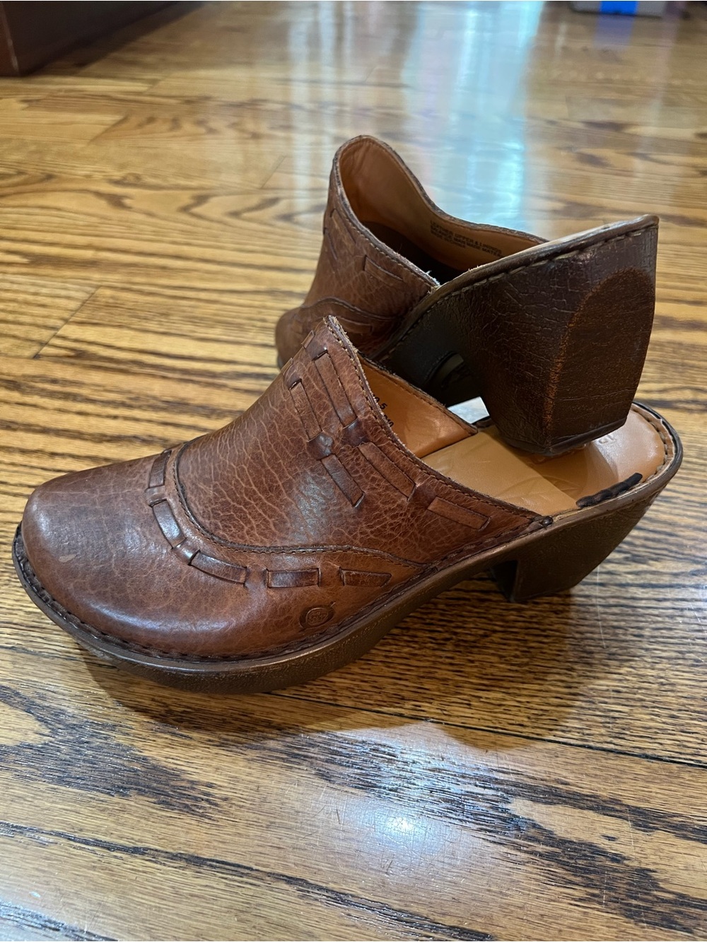 Born Leather Platform Clog Mules Sz 9/40.5 Brown Bohemian Western Scandi-Girl